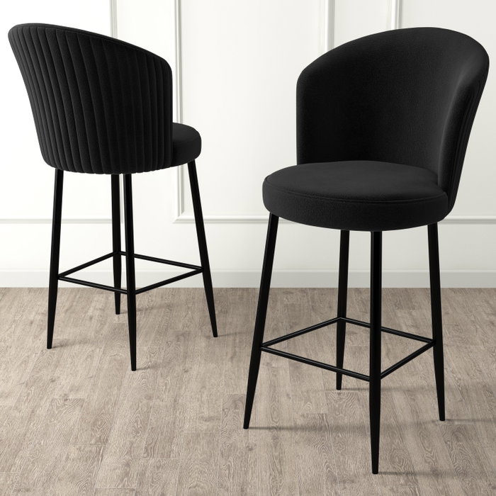Hanah Home Taburetes de Bar Alte - Negro, Metal y Tela Babyface, Altura 102 cm